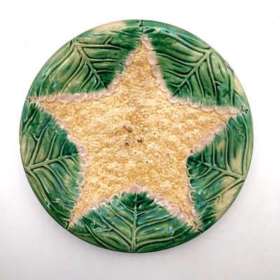 #ad Etruscan Majolica Griffen Smith and Hill Cauliflower Plate Green Star 8quot; 1880#x27;s $185.99