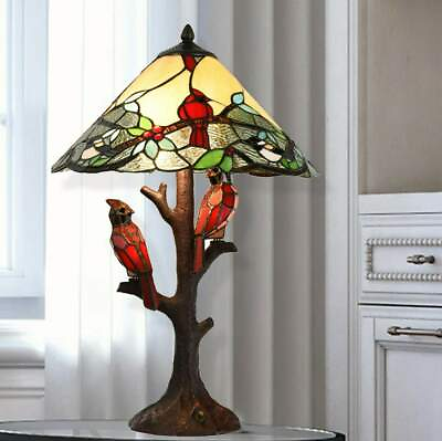 #ad 3 Light Stained Glass Tiffany Style Cardinal Table Accent Lamp 24 in Tall $279.77