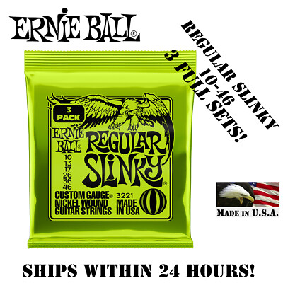 #ad **3 SETS ERNIE BALL 2221 REGULAR SLINKY ELECTRIC GUITAR STRINGS 10 46** $17.99