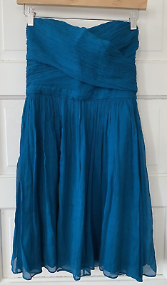 #ad J Crew Strapless Silk Arabelle Dress 2 Teal Blue Prom Bridesmaid Party Ruched XS $49.00