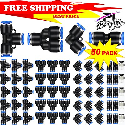 #ad 50 Pcs Straight Connectors Puch Connect Fittings Air Line Quick 1 4 5 16 3 8 KIT $18.99