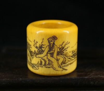 #ad 2.3 cm China Old wooden Ring antlers Beautiful woman pattern ring $85.00