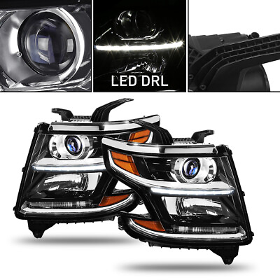 #ad BLACK CLEAR CORNER LED DRL PROJECTOR HEADLIGHT FOR 15 20 CHEVY TAHOE SUBURBAN US $292.99