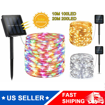 #ad 100 200 Solar LED Fairy String Light Copper Wire Outdoor Garden Decor Waterproof $49.98