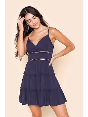 #ad TRIXXI Womens Blue Adjustable Lined Inset Spaghetti Strap Short Dress Juniors L $5.09