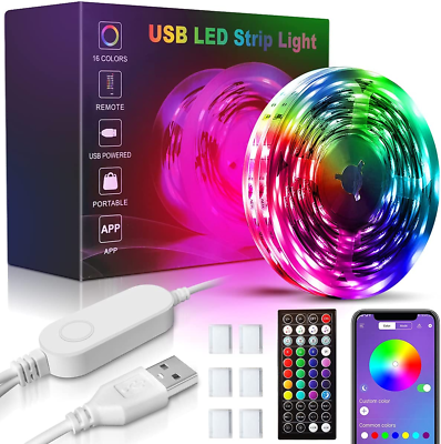 #ad USB 32.8Ft LED Light Strips 16 Million Colors Changing Built In Mic Music Mod $16.86