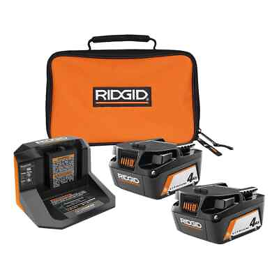 #ad RIDGID 2 4.0 Ah Battery Starter Kit 18V Li Ion LED Fuel Gauge w Charger Bag $86.12