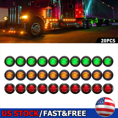 #ad 3 4quot; 12V Marker Lights LED Truck Trailer Round Side Bullet Light Amber Red Lamps $10.99