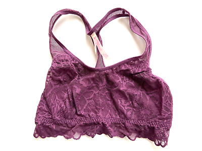 #ad Victoria#x27;s Secret Pink Floral Lace Racerback Bralette Purple S NWOT $12.00