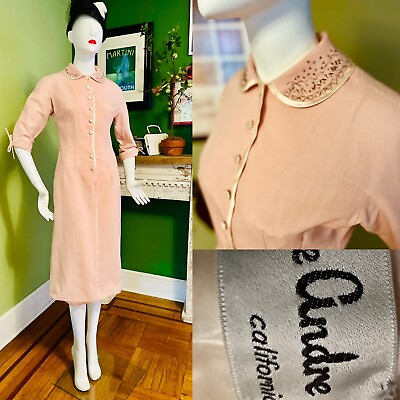 #ad Vtg Designer 1950s Betty Draper Beaded Collar Spring Pencil Party Dress 36 30 $229.99