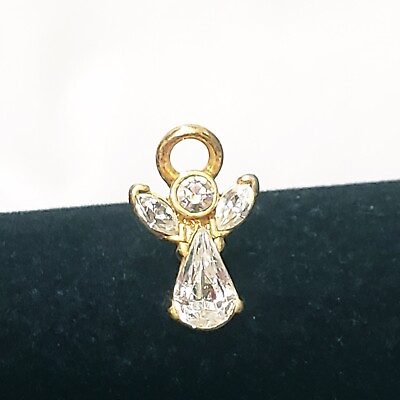 #ad Teardrop Angel Rhinestone with Halo Lapel Pin 3 4quot; Vintage Clear Gold Tone $12.00