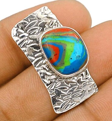 #ad Natural Rainbow Calsilica 925 Solid Sterling Silver Pendant ED30 7 $30.99