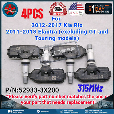 #ad Set of 4 Tire Pressure Sensor 315MHz TPMS for Hyundai Kia 52933 3X200 $28.79