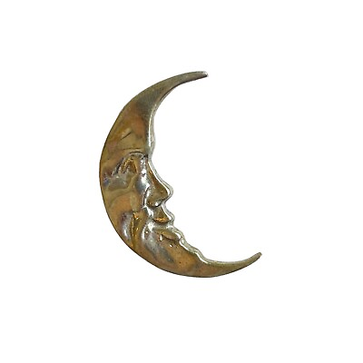 #ad Vintage Sterling Smiling Half Moon Pendant Brooch Signed CDL $33.99