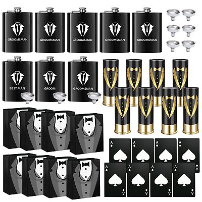 #ad Groomsmen Gifts Set With 8 Groomsmen Gift Proposal Bags 8 oz Stainless Steel ... $71.55