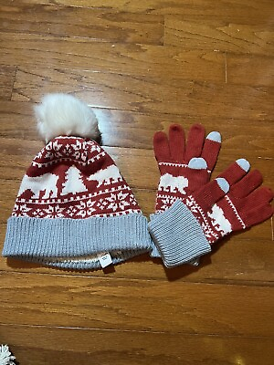 #ad Vera Bradley 3 Pc Winter Set Pom Puff Beanie Cap Hat amp; Touchscreen Gloves NICE $15.20