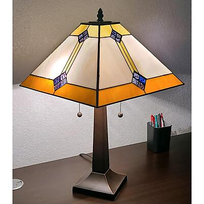 #ad Table Lamp Gold Amber and Creme Tiffany Style Stained Glass Mission Style 22in $155.77