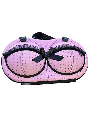 #ad Pink Blk WT Polka Dot Bra Carrier Hard Sided Lingerie Protector Hand Carry Case $19.99