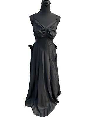 #ad Vintage 1930s Fashion Originators Guild Black Ruffle Taffeta Maxi Evening Gown S $225.25