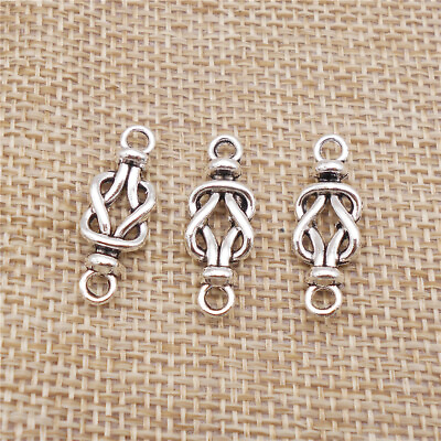 #ad 20pcs Antiqued Silver Chinese Knot Alloy Charm Lucky Pendant Bracelet DIY 24x9mm $3.98