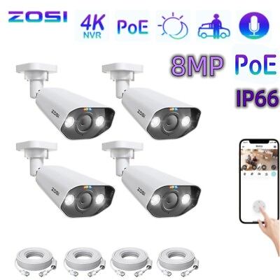 #ad ZOSI 4 Pack 8MP PoE Security IP Camera AI Human Car Detect Camera Add on IP66 $175.99