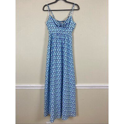 #ad #ad Vineyard Vines Lattice Print Tie Front Silk Blend Maxi Dress Lattice Blue Size 0 $44.00