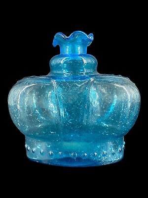 #ad Victrylite Royal Crown Barware Italian Ice Blue Glass Liquor Decanter $29.99