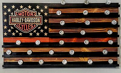 #ad Harley Davidson Poker Chip Holder and Challenge Coin Display Flag Harley Gift $349.99
