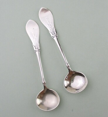 #ad Gorham Silver New Tipt salt spoons 3.5quot; pair sterling antique $119.00