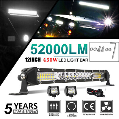 #ad 12quot; inch 450W LED Light Bar Combo 2x 4quot; Pods Kit For Jeep Truck ATV w Wiring US $32.99