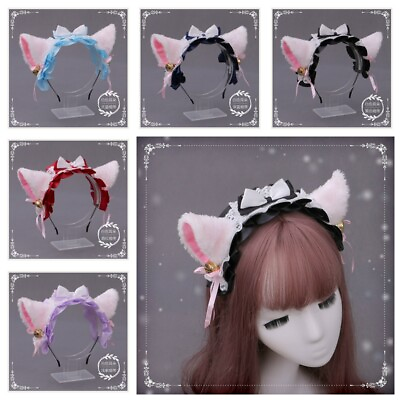 #ad Sweet Lolita Hairband Bell Fluffy Cat Ear Bowtie Headband Cosplay Headdress AU $20.98