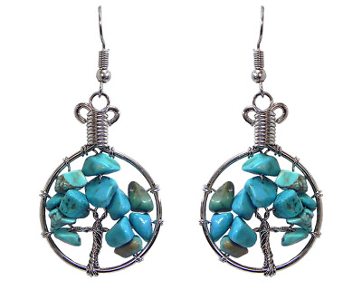 #ad Tree of Life Chip Stone Earrings Handmade Round Boho Spiritual New Age Jewelry $13.99