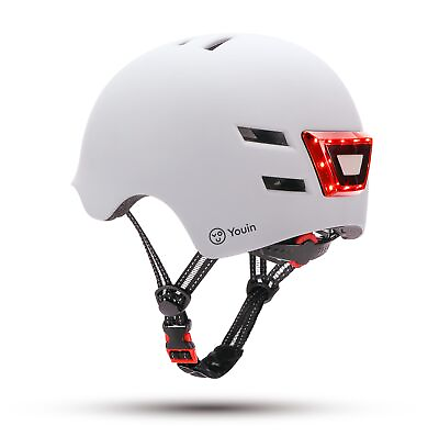 #ad YOUIN Approved Helmet with Adjustable USB LED Lights Size M 54 57 cm White $53.57