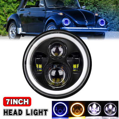 7quot; Inch Round LED Headlights Hi Low Beam Blue Halo DRL for VW Beetle 1950 1979 $29.99