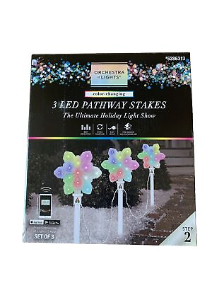 #ad Orchestra of Lights 3 LED Multicolored Snowflake Pathway Stakes Gemmy New $54.95