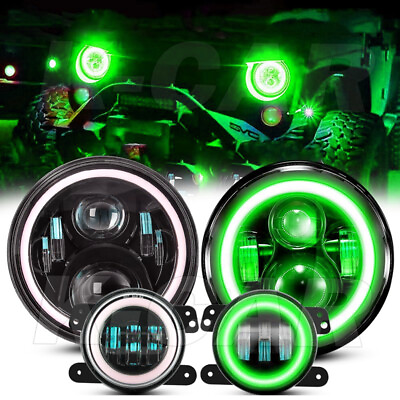 #ad Green 7quot; LED Halo Headlights 4quot; Fog DRL Combo Kit For Jeep Wrangler JK JKU 2007 $116.99
