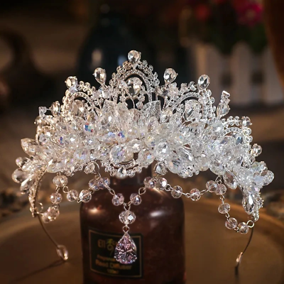 #ad Baroque Luxury Crystal Beads Bridal Tiaras Rhinestone Bride Hair Accessories $33.55