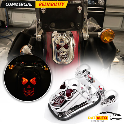 #ad Chrome Motorcycle Skull Tail Light License Turn Signal Brake Lamp for Harley $23.98