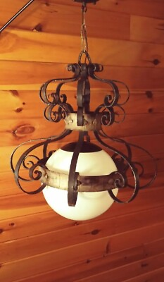 #ad Antique HUGE Wrought Iron Mission Arts Crafts Chandelier Hanging Light Whimsical $698.25