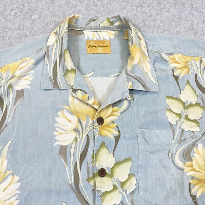#ad Tommy Bahama Shirt Adult Large Blue Floral Sleeve Hawaiian Button Up Silk Men#x27;s $16.41