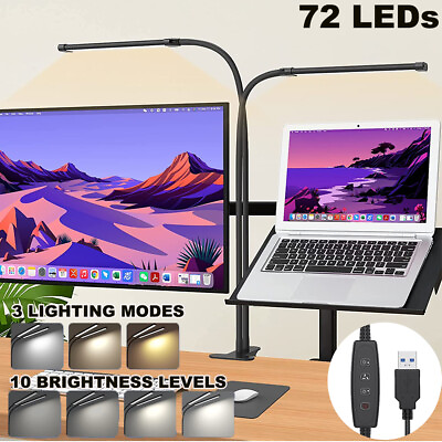 #ad 70cm Dual Heads Dimmable LED Office Desk Lamp Clip on Gooseneck Reading Light $29.99