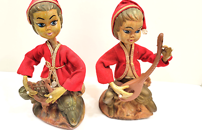 #ad Vintage Asian PIXIE Elf Resin Playing The Pan Flute and Guitar 1960 Hong Kong $3.99
