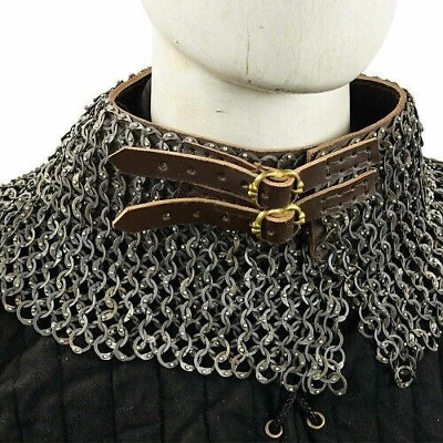 #ad handmade MS Chainmail Flat Ring Dome Riveted 9 mm Collar Oil Finished $90.00