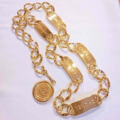 #ad CHANEL Belt Chain AUTH Coco Logo Gold CC Vintage Rare Medal 85㎝ $958.88