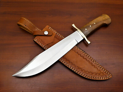 #ad CUSTOM HAND MADE D2 BLADE STEEL BOWIE HUNTING KNIFE ROSE WOOD BRASS GUARD $38.69