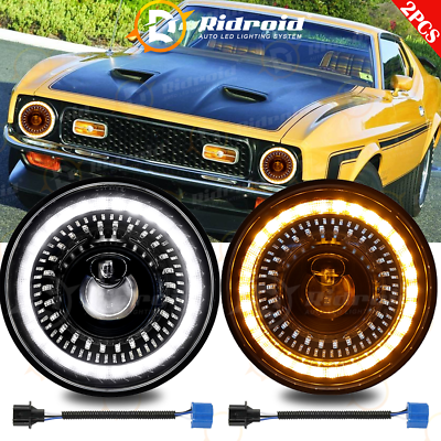 #ad 7quot;Inch Round LED Headlights Start up Welcome DRL For Ford Mustang F 150 F 100 $79.98