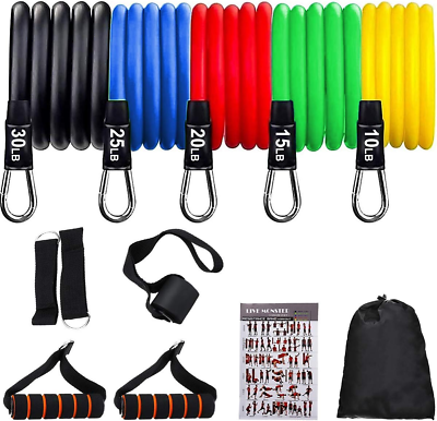 #ad Resistance Bands Set 11 Pcs Exercise Stretch Fitness Home Set Include 5 Stackabl $33.04