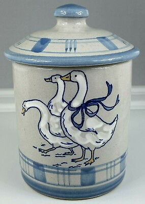 #ad LOUISVILLE STONEWARE GAGGLE OF GEESE 5quot; CANISTER W LID HAND MADE IN USA VINTAGE $22.39