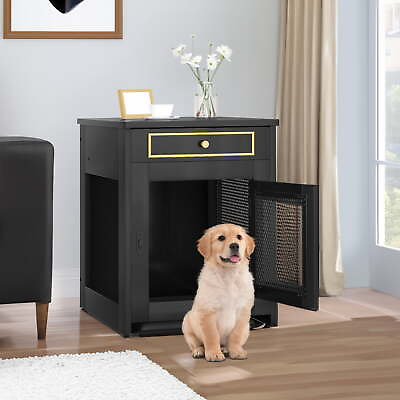 #ad Dextrus Wooden Dog Kennel End Table Drawer Small Dogs Under 25 Lbs Indoor Black $80.83