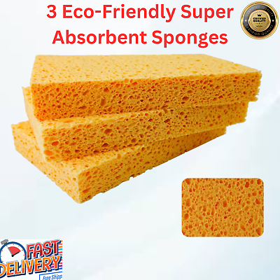 #ad 3 6quot; Large XTRAAbsorbent Cellulose Sponges Easier Clean CarKitchenBathroom $11.74